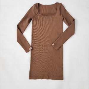 OQQ Chocolate Long Sleeve Mini Dress